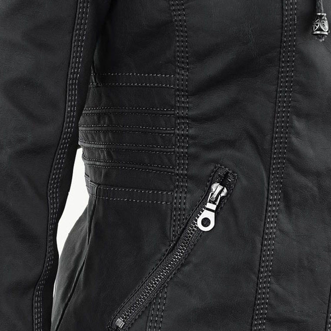 Wetterfeste Lederjacke mit Kapuze