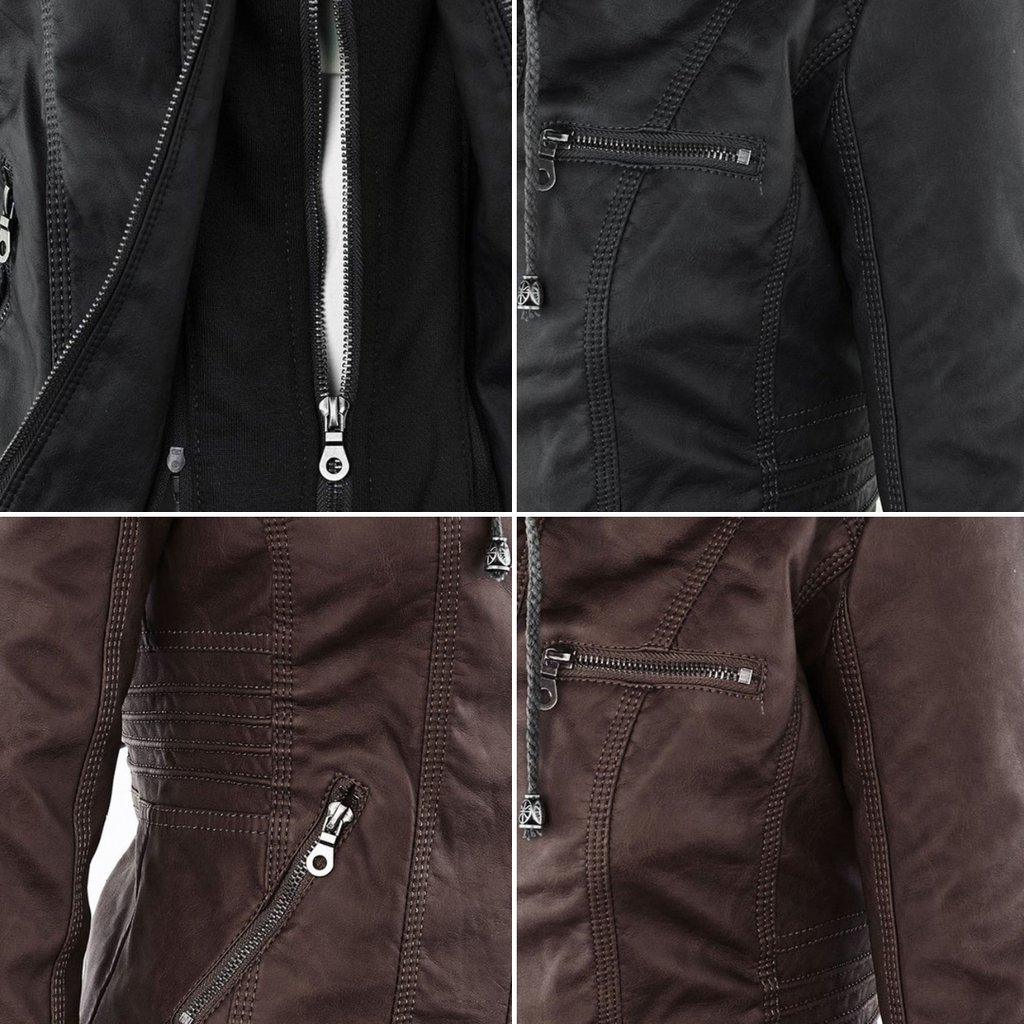 Wetterfeste Lederjacke mit Kapuze