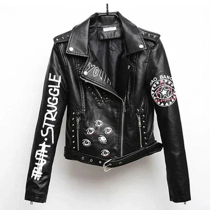 Lederjacke mit auffälligem Print