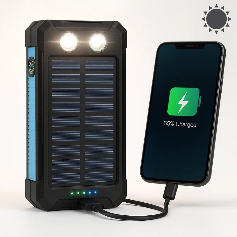 20000mAh Solarenergie Powerbank – Wasserdicht, Strapazierfähig & Mit Taschenlampe