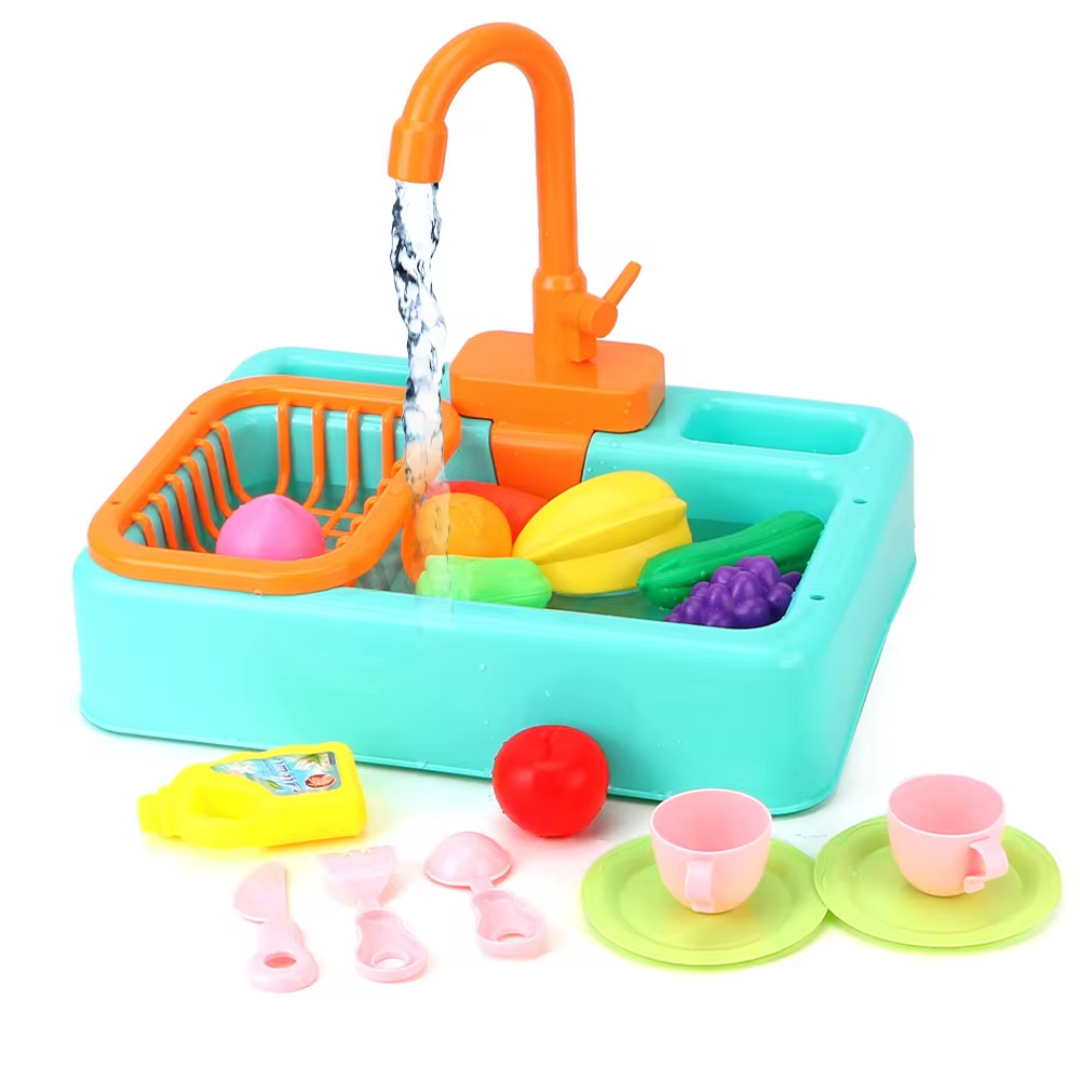 Mini Chef Spüle Spielset – Mit Fließendem Wasserhahn sowie Spielzeuggemüse