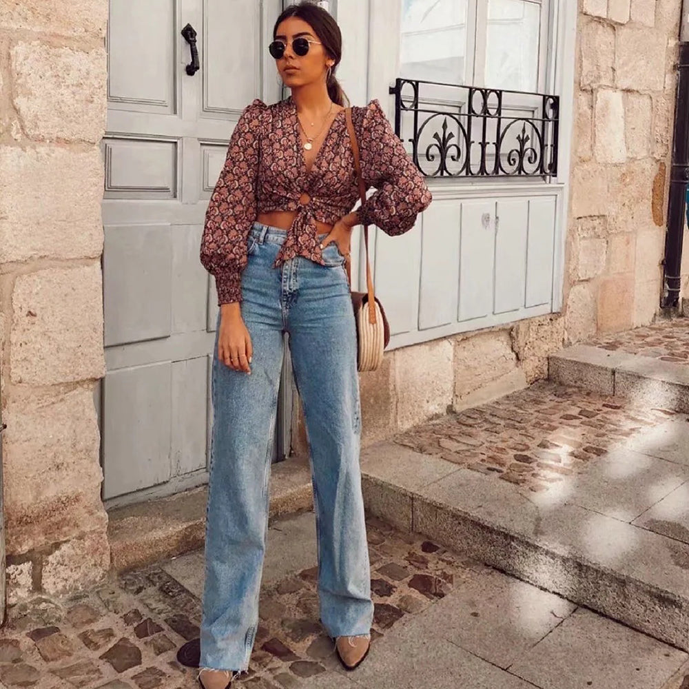High-Waist Wide-Leg-Jeans mit Slouch-Optik
