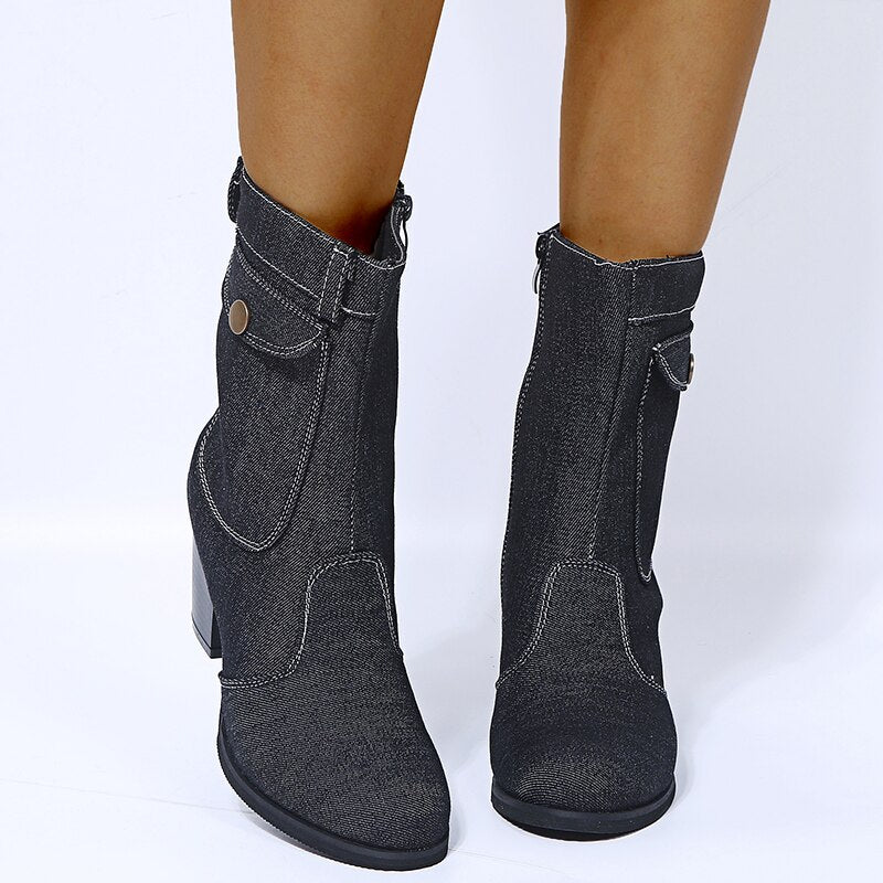Stiefel in Denim-Optik mit Reißverschluss
