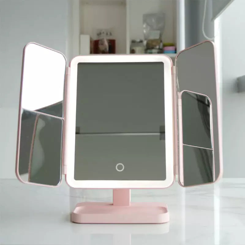 Lumière Make-up Spiegel mit LED-Beleuchtung – Einstellbare Vergrößerung sowie Stilvolle Aufbewahrung