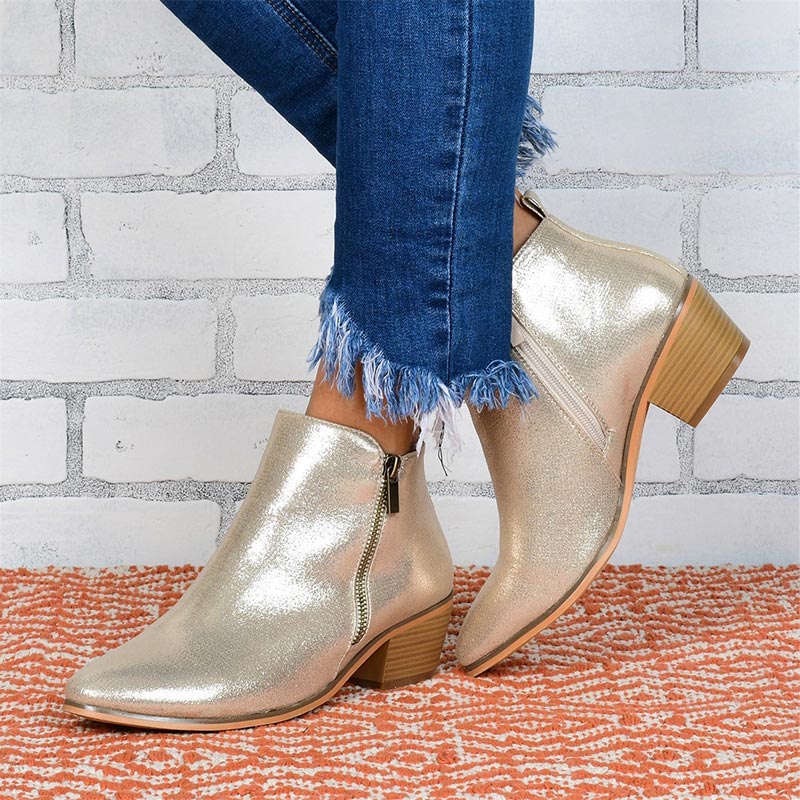 Stiefeletten mit Reißverschluss und Blockabsatz – Weiß