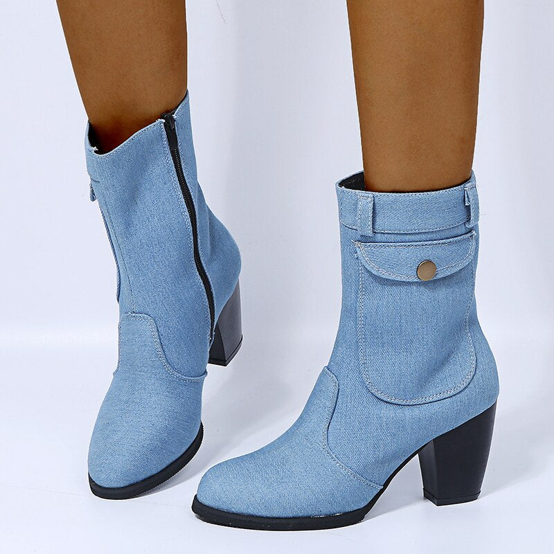 Stiefel in Denim-Optik mit Reißverschluss