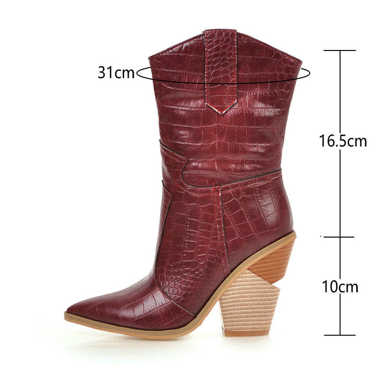Cowboystiefel in Lederoptik mit Keilabsatz