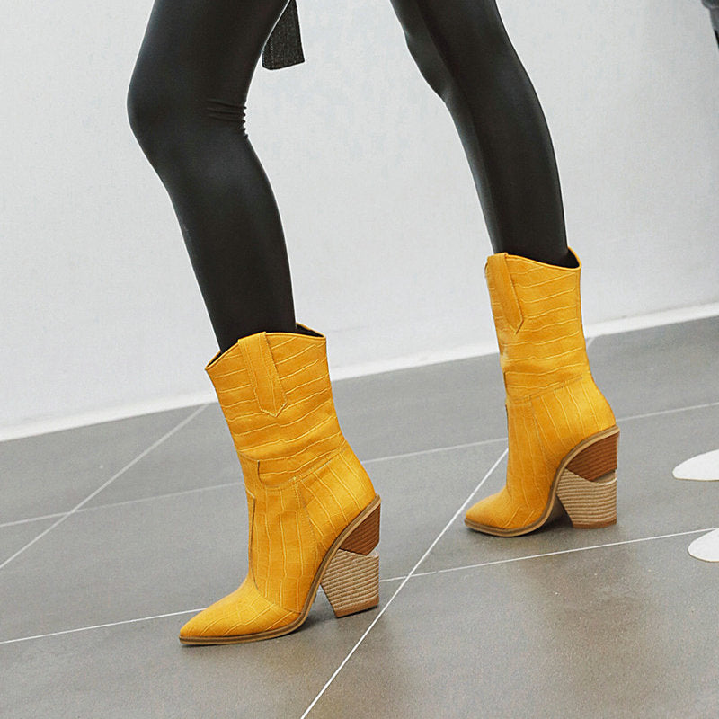 Cowboystiefel in Lederoptik mit Keilabsatz