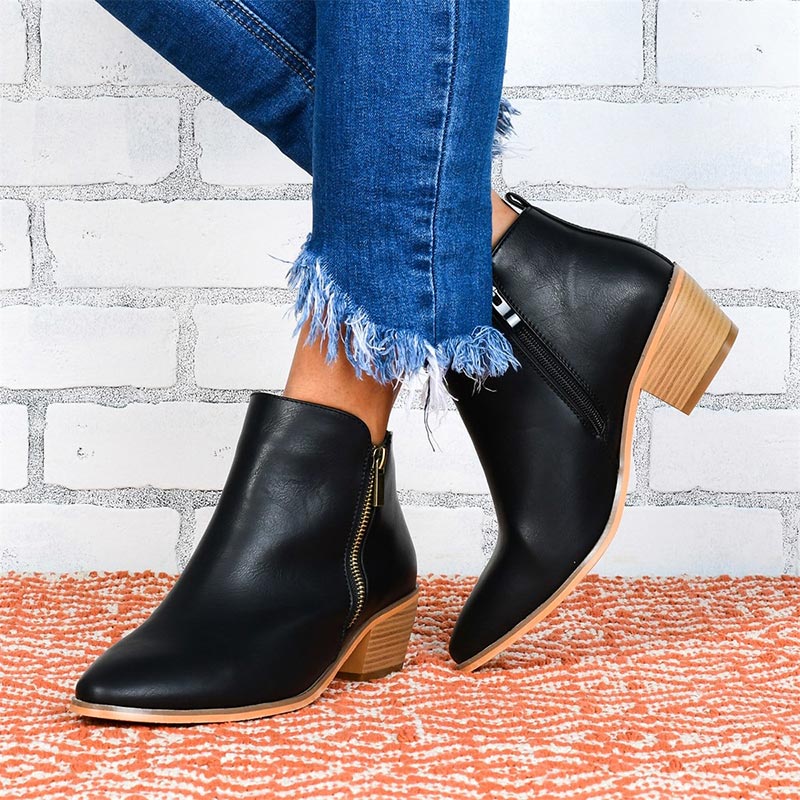 Stiefeletten mit Reißverschluss und Blockabsatz – Weiß