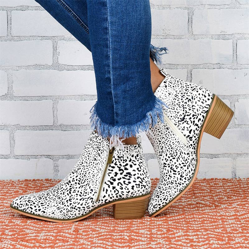 Stiefeletten mit Reißverschluss und Blockabsatz – Weiß
