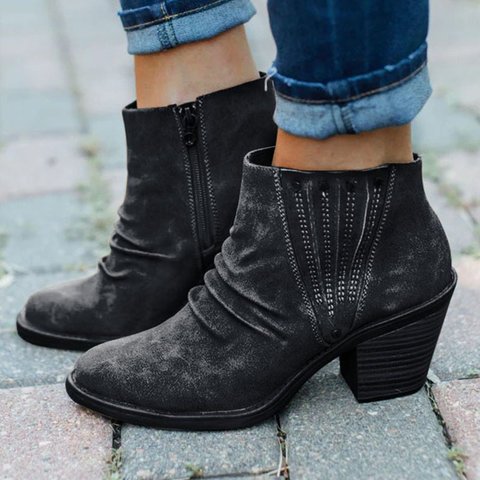 Stiefeletten mit Reißverschluss und Blockabsatz