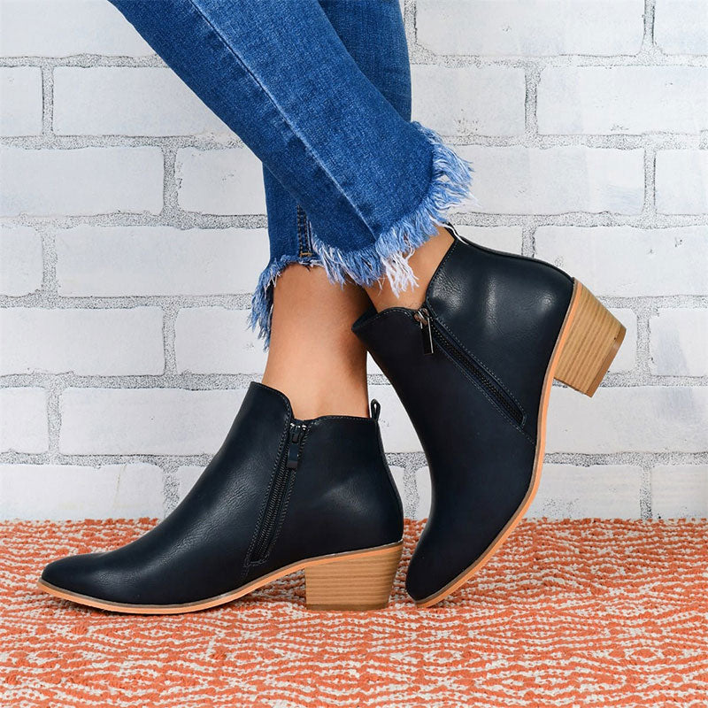Stiefeletten mit Reißverschluss und Blockabsatz – Weiß