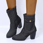 Stiefel in Denim-Optik mit Reißverschluss