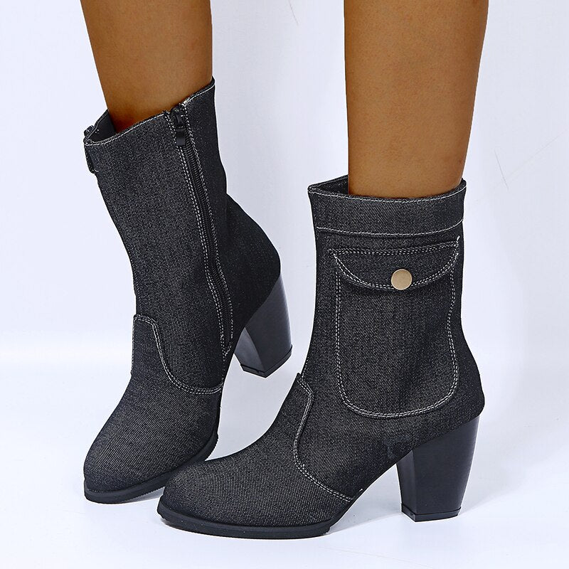 Stiefel in Denim-Optik mit Reißverschluss