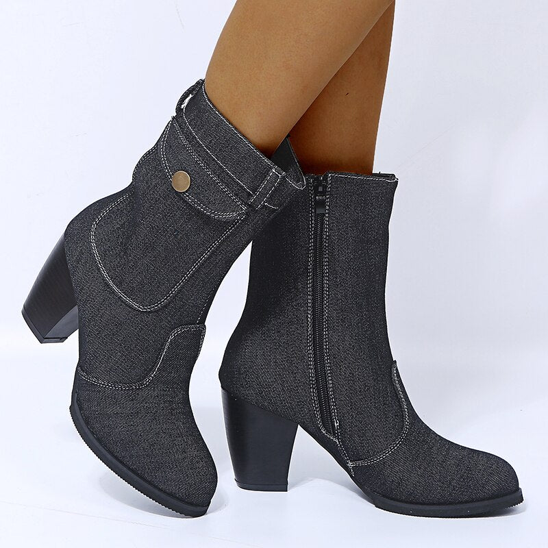 Stiefel in Denim-Optik mit Reißverschluss