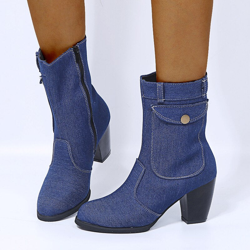 Stiefel in Denim-Optik mit Reißverschluss