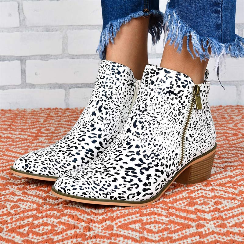 Stiefeletten mit Reißverschluss und Blockabsatz – Weiß