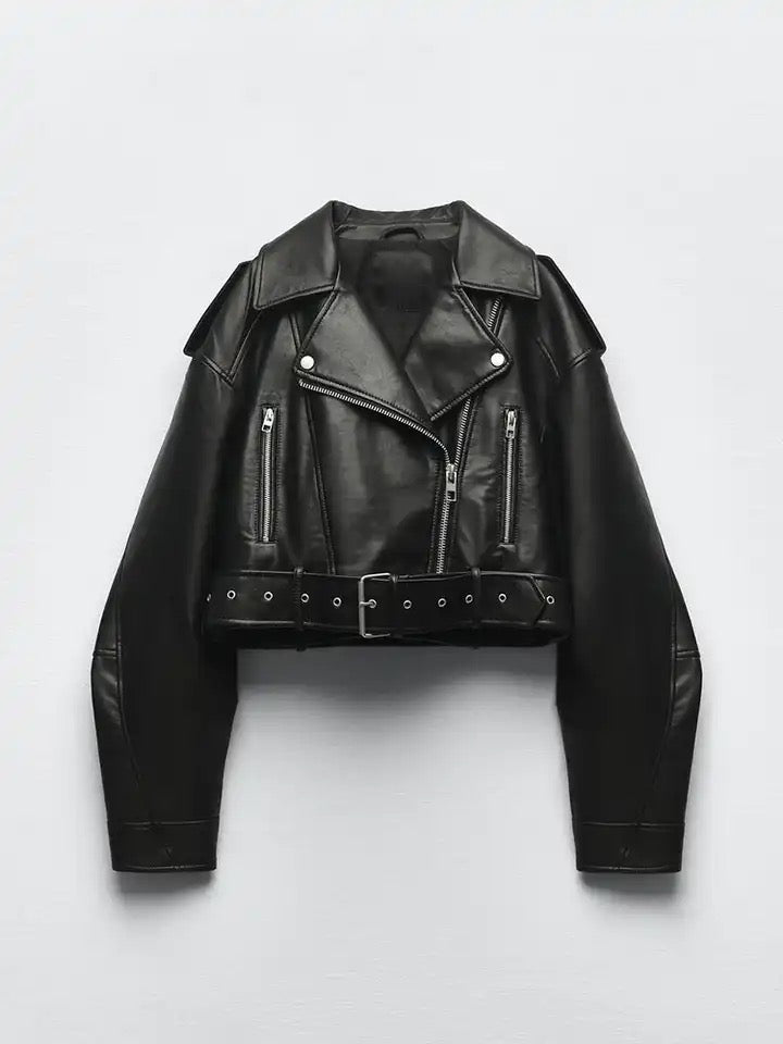 Klassische schwarze Lederjacke