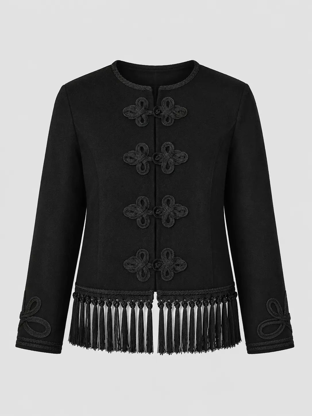 Kurzer Blazer mit Fransen und Knotenschlüssen