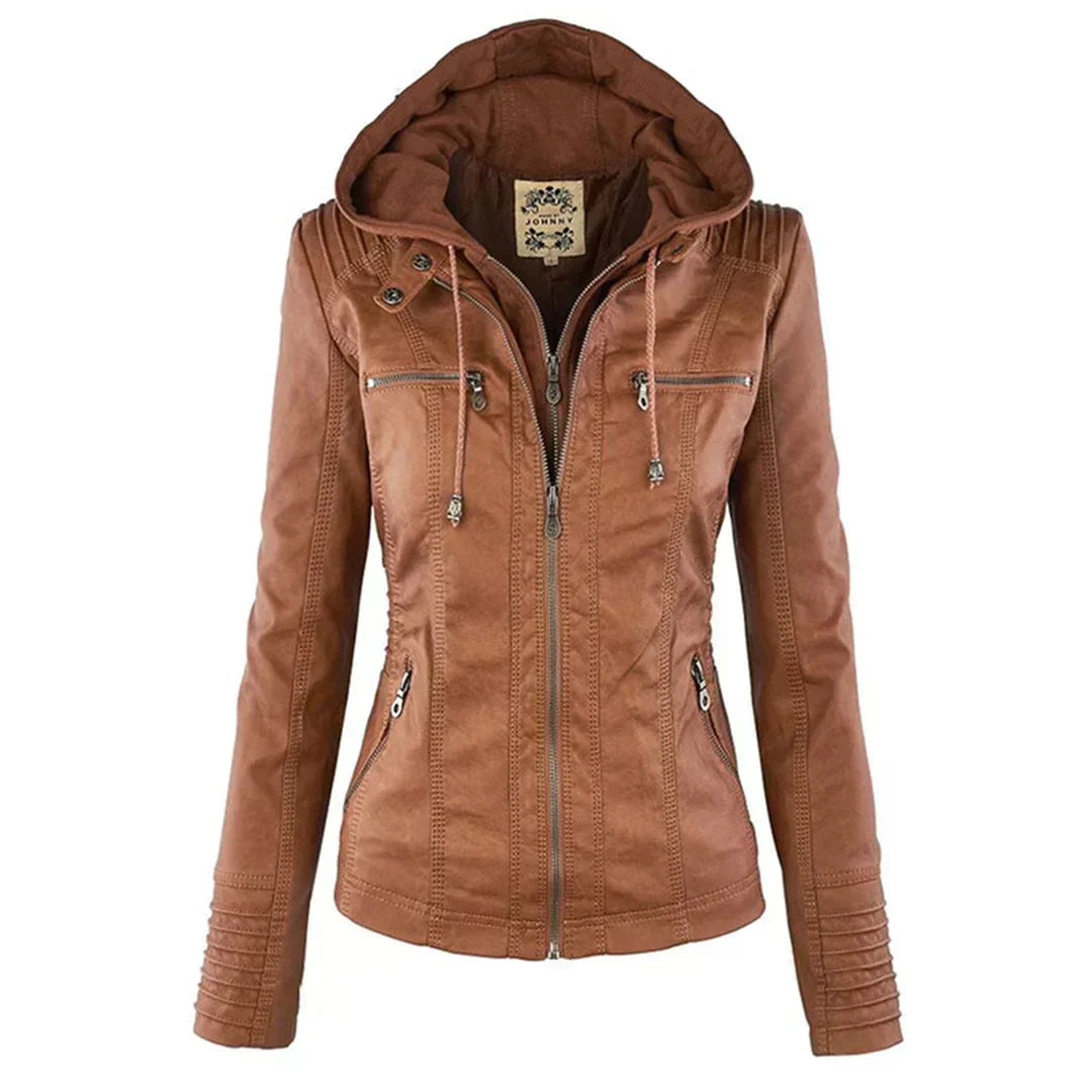Elegante Biker-Lederjacke mit Kapuze