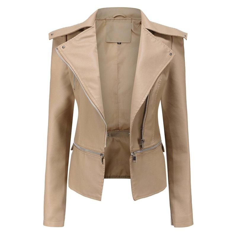 Lederjacke im Gothic-Stil mit Revers und Reißverschluss