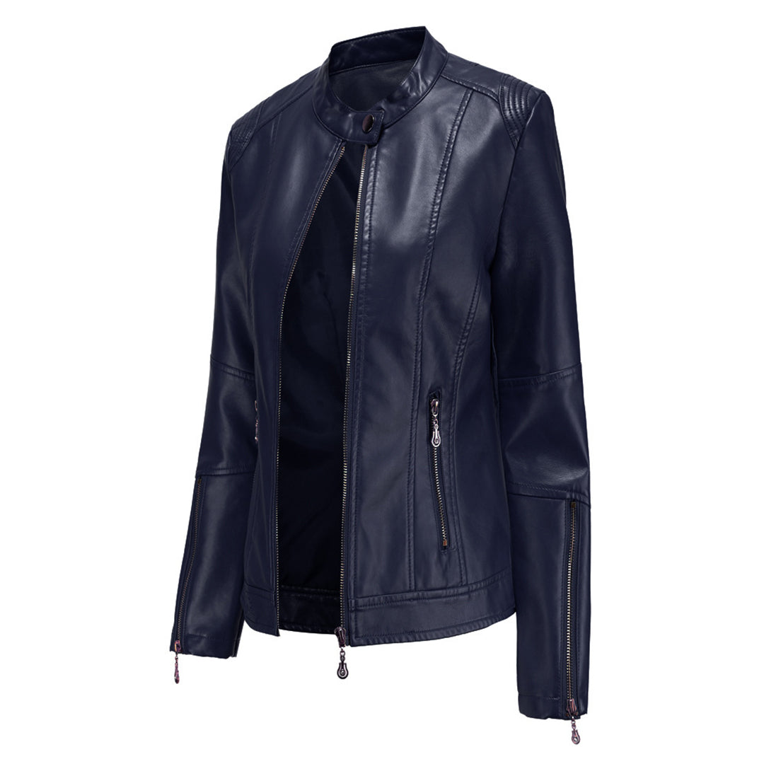 Elegante Lederjacke mit Rundhalsausschnitt und Knopfverschluss