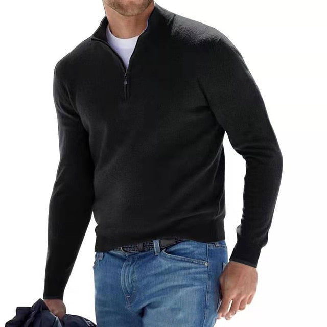 Klassischer Zip-Up Strickpullover: Bequeme Herren-Essential