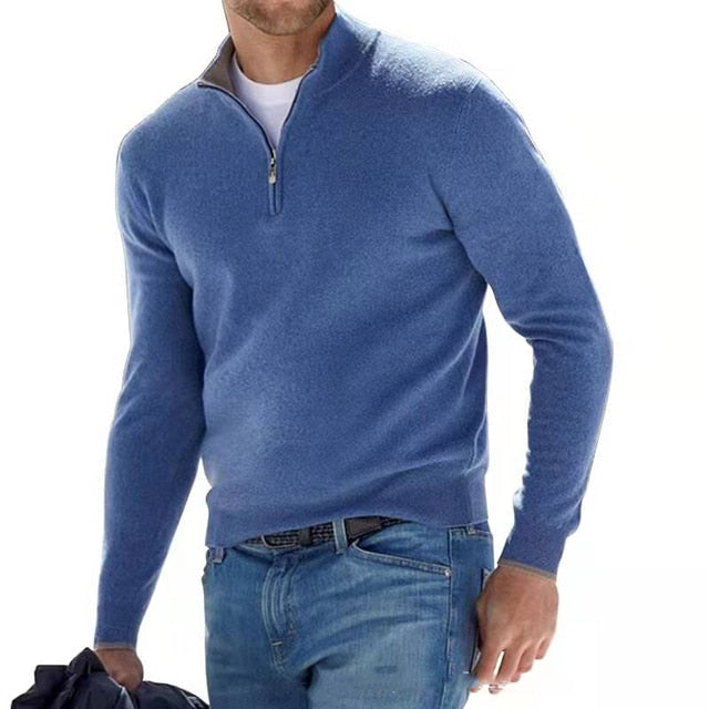 Klassischer Zip-Up Strickpullover: Bequeme Herren-Essential