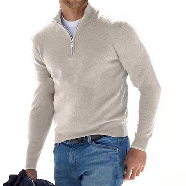 Klassischer Zip-Up Strickpullover: Bequeme Herren-Essential