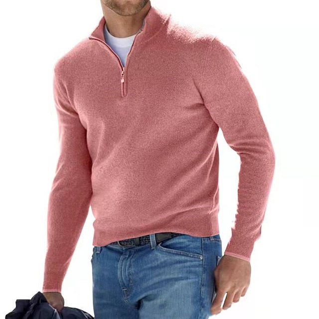 Klassischer Zip-Up Strickpullover: Bequeme Herren-Essential