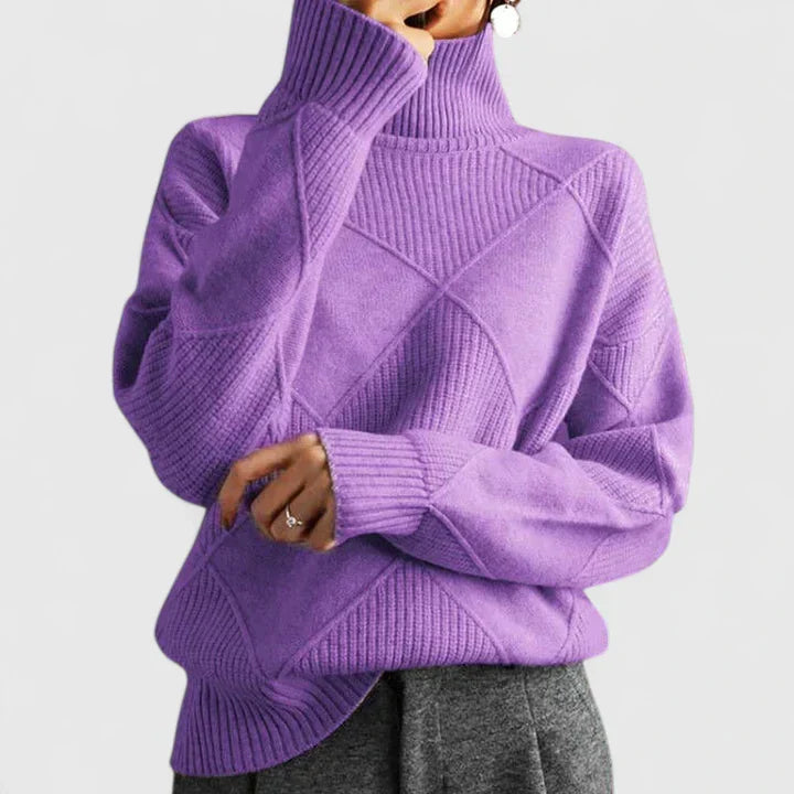 Damen Rollkragenpullover mit geometrischem Strickmuster