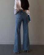 High-Waist Straight-Leg-Jeans mit Quastensaum