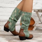 Wadenhohe Stiefel aus Canvas mit Blockabsatz