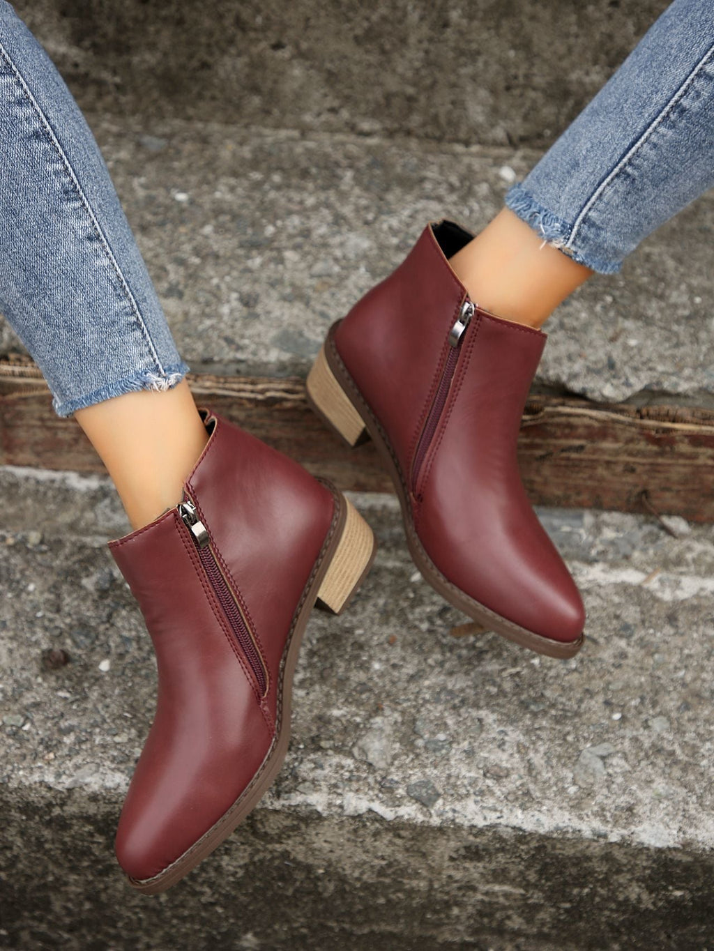 Chelsea-Boots mit Reißverschluss und Blockabsatz