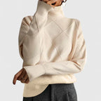 Damen Rollkragenpullover mit geometrischem Strickmuster