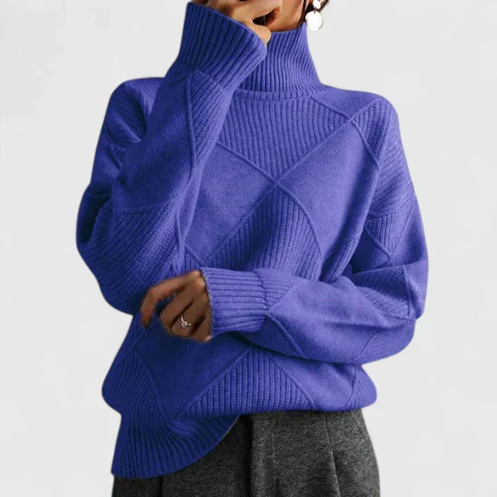 Damen Rollkragenpullover mit geometrischem Strickmuster