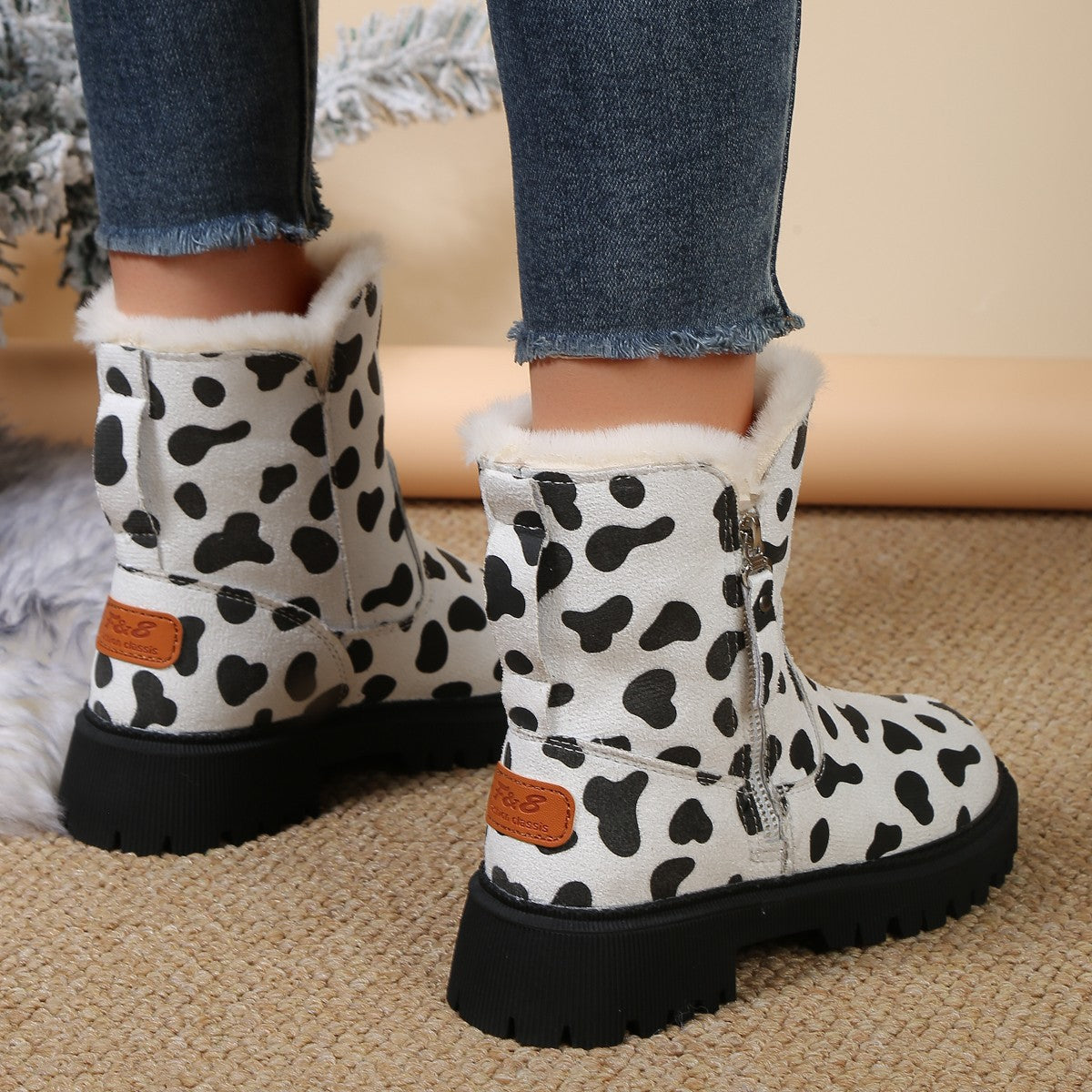 Wadenhohe Stiefel im Leoparden-Print