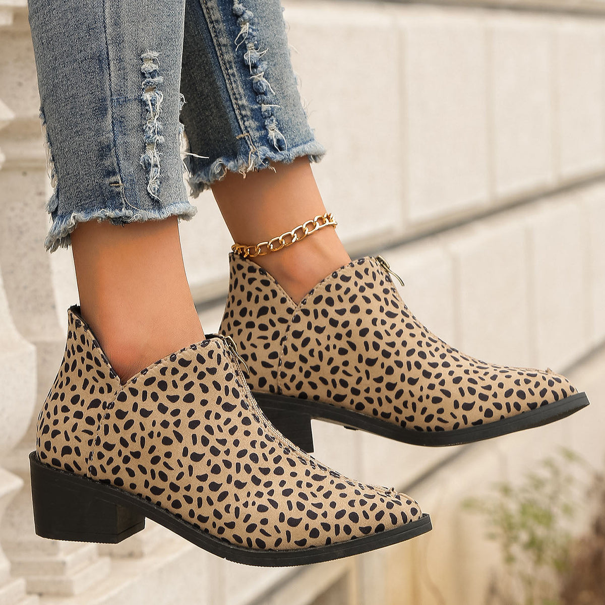 Chelsea-Boots im Leoparden-Print mit Reißverschluss