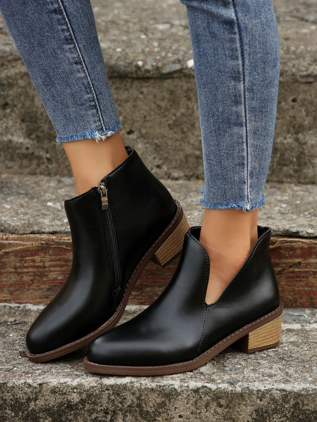 Chelsea-Boots mit Reißverschluss und Blockabsatz