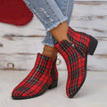 Schuhe in Denim-Optik mit Farbblock-Design, Blockabsatz und runder Zehenpartie