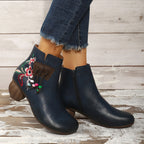 Schnürstiefel mit Reißverschluss, Fransen, Stickerei und Blockabsatz