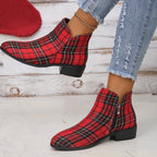 Schuhe in Denim-Optik mit Farbblock-Design, Blockabsatz und runder Zehenpartie