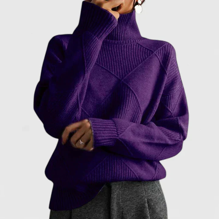 Damen Rollkragenpullover mit geometrischem Strickmuster