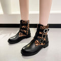 Stiefeletten im Leoparden-Print mit Schnalle und runder Zehenpartie
