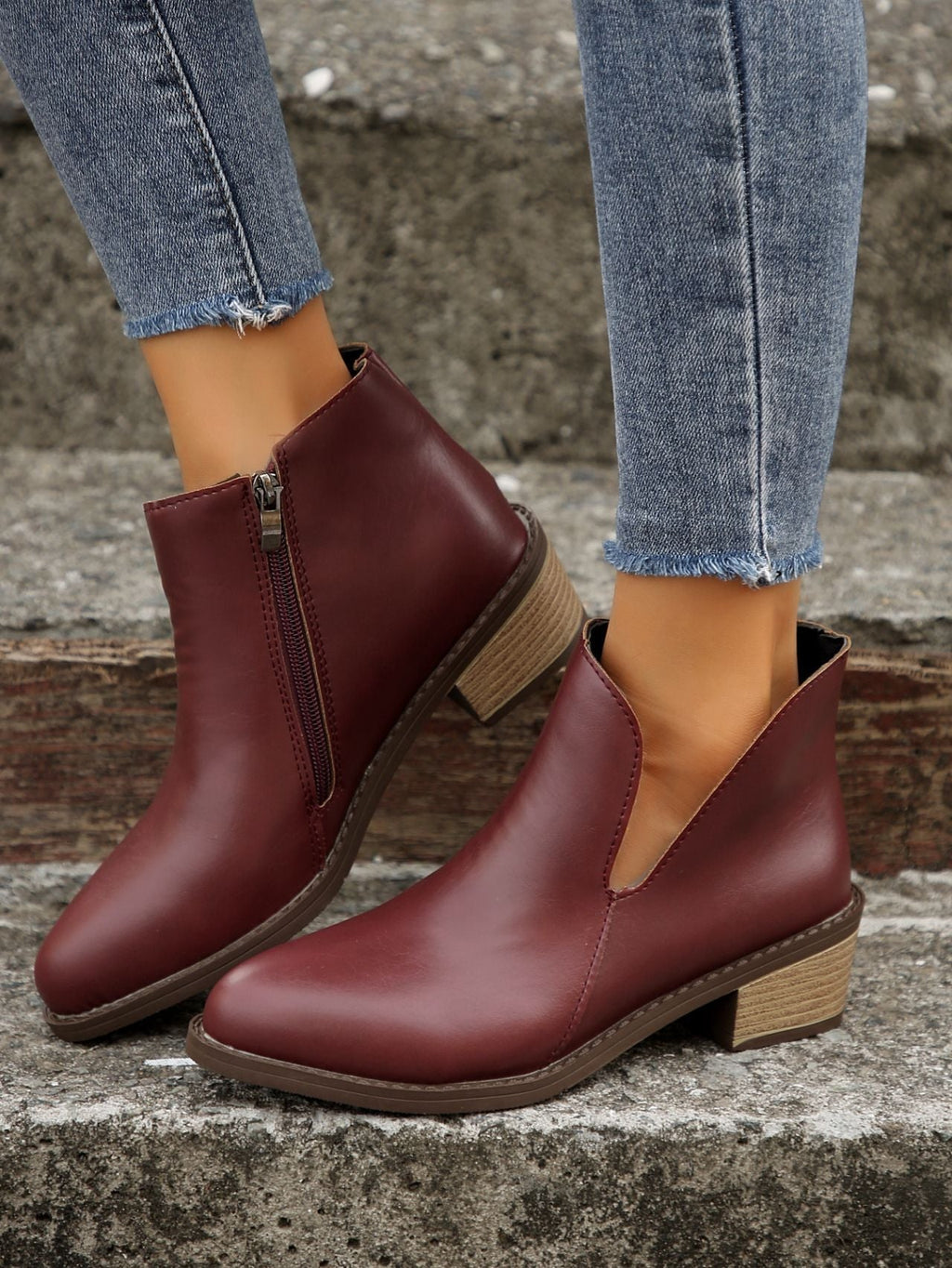 Chelsea-Boots mit Reißverschluss und Blockabsatz