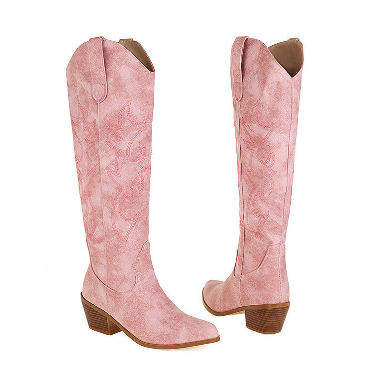 Kniehohe Stiefel mit Stickerei
