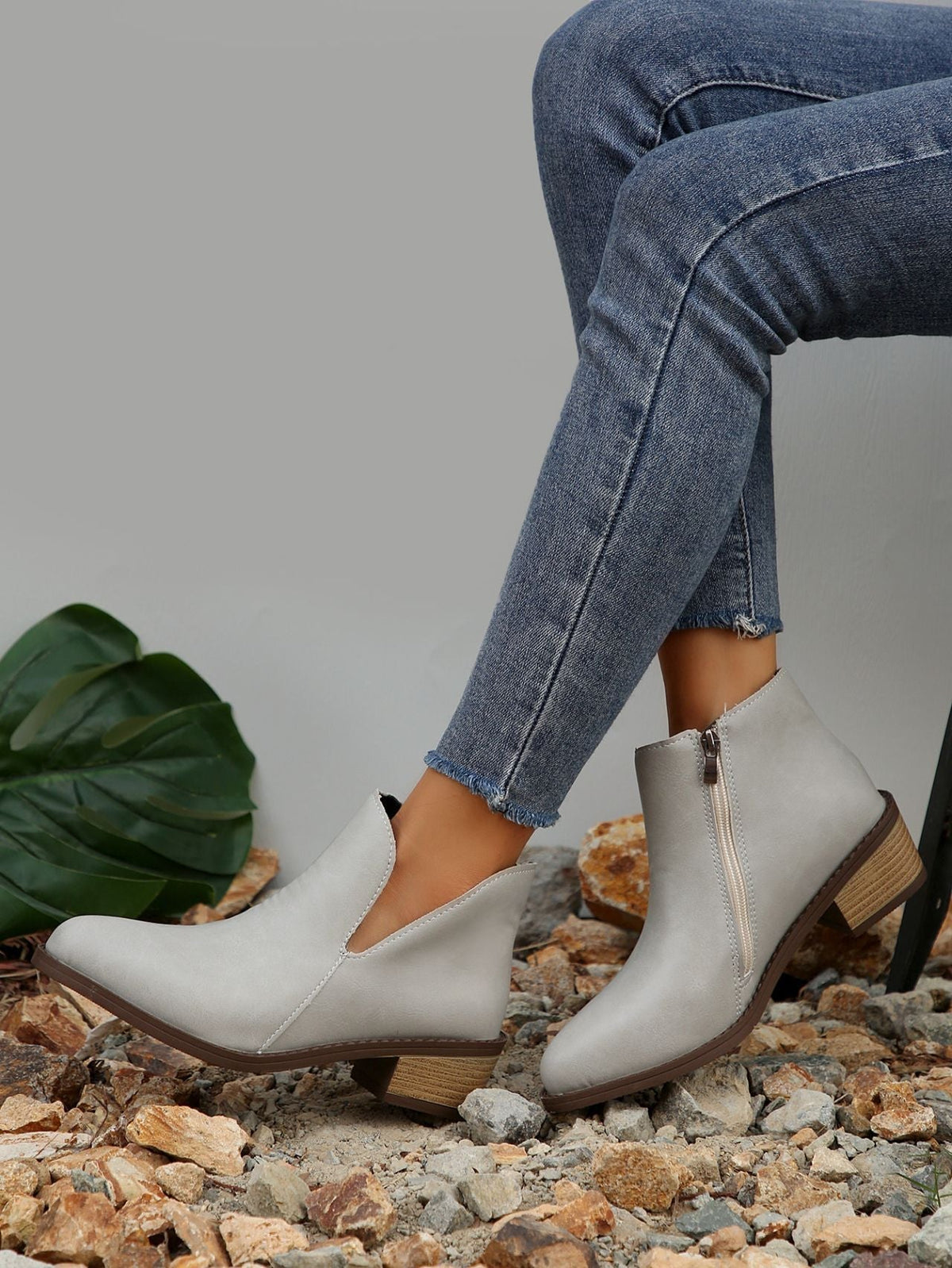 Chelsea-Boots mit Reißverschluss und Blockabsatz