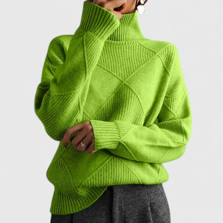 Damen Rollkragenpullover mit geometrischem Strickmuster