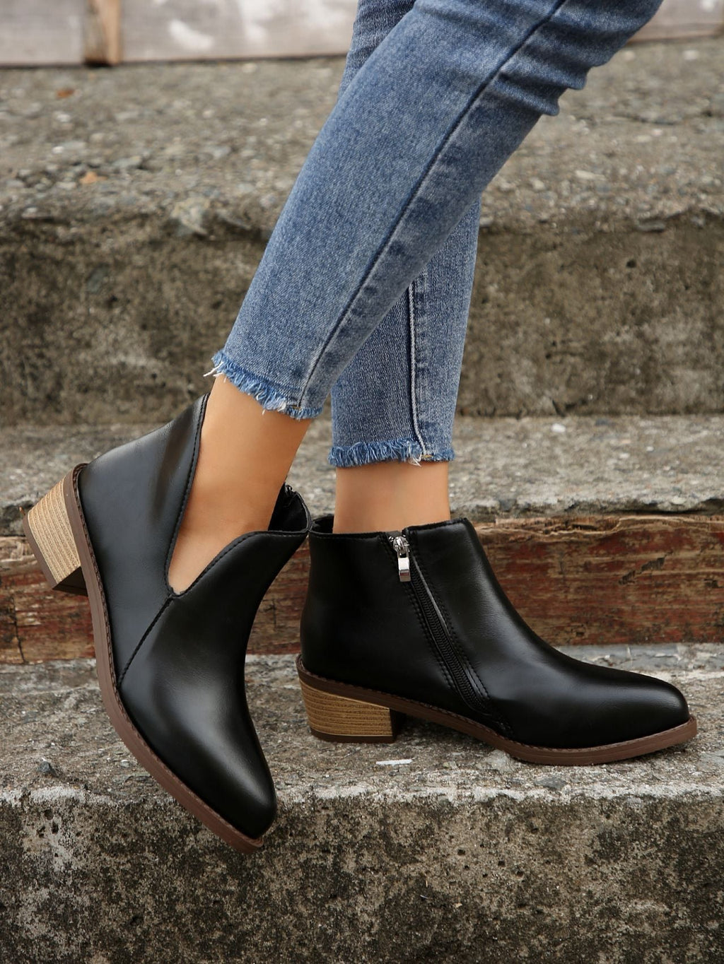 Chelsea-Boots mit Reißverschluss und Blockabsatz