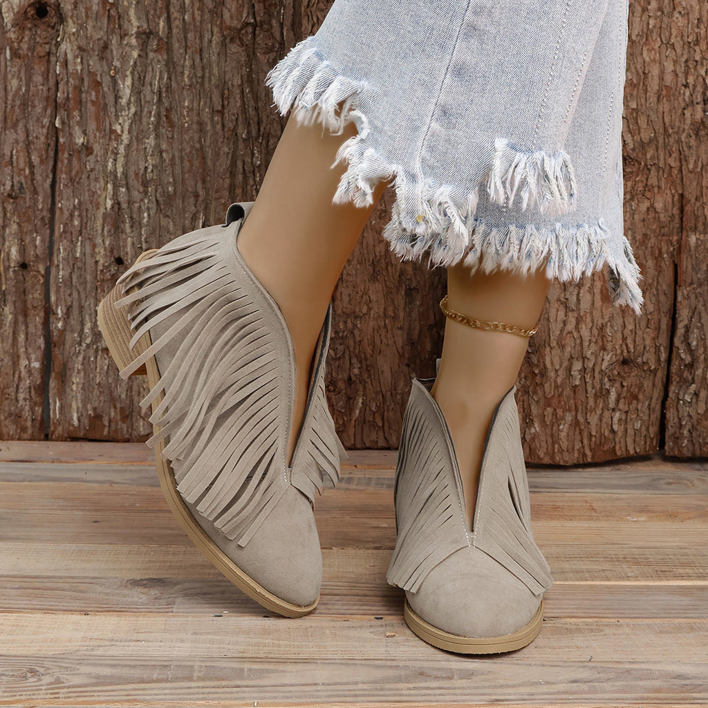 Stiefel aus Wildleder im Vintage-Look mit Fransen